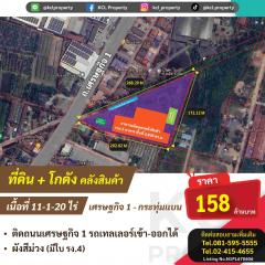 ขายที่ดินพร้อมโกดังติดถนนเศรษฐกิจ 1 เนื้อที่ 11-1-20 ไร่